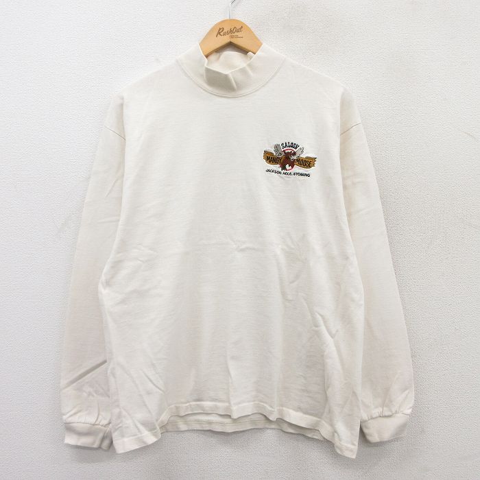 L★古着 長袖 ビンテージ Tシャツ メンズ 90年代 90s MANGY MOOSE コットン モックネック ハイネック USA製 生成り 25jul01 中古