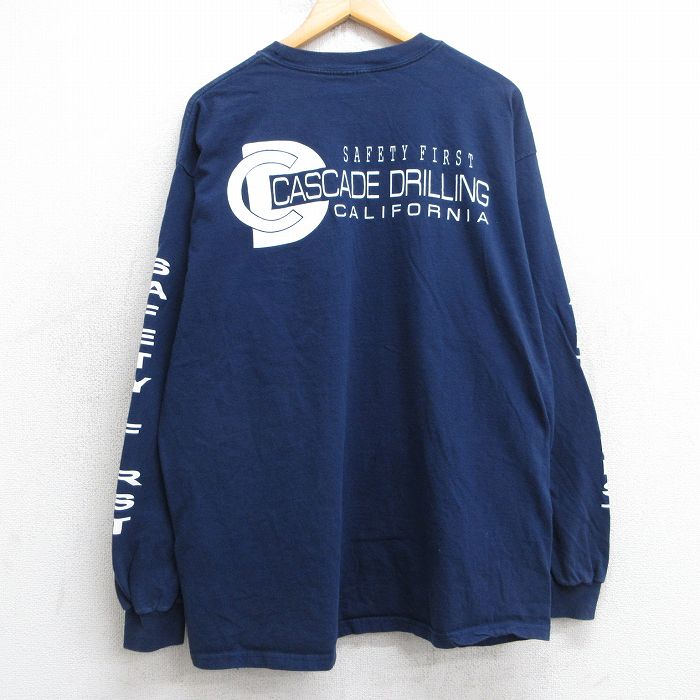 XL★古着 長袖 Tシャツ メンズ CASCADE DRILLING クルーネック 紺 ネイビー 25jul01 中古