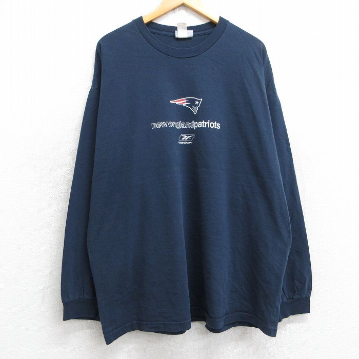 XL★古着 リーボック REEBOK 長袖 ビンテージ Tシャツ メンズ 90年代 90s NFL ニューイングランドペイトリオッツ 大きいサイズ コットン クルーネック USA製 紺 ネイビー アメフト スーパーボウル 25jul01 中古