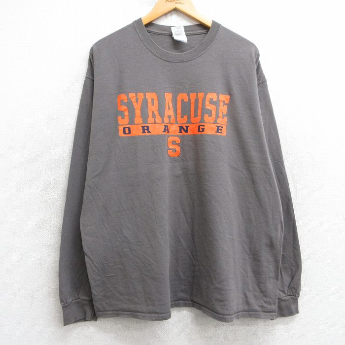 XL★古着 長袖 ビンテージ Tシャツ メンズ 00年代 00s シラキュースオレンジ コットン クルーネック 濃グレー 25jul01 中古