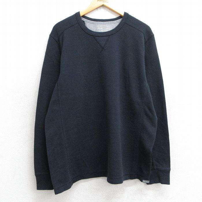 XL★古着 エディーバウアー 長袖 サーマル Tシャツ メンズ 無地 大きいサイズ クルーネック 黒 ブラック 25jul01 中古