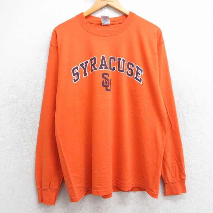 L★古着 長袖 ビンテージ Tシャツ メンズ 00年代 00s シラキュース コットン クルーネック オレンジ 25jul02 中古