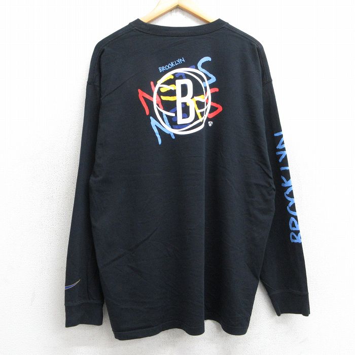 XL★古着 ナイキ NIKE 長袖 Tシャツ メンズ マイケルジョーダン エアジョーダン NBA ブルックリンネッツ 大きいサイズ コットン クルーネック 黒 ブラック バスケットボール 25jul02 中古