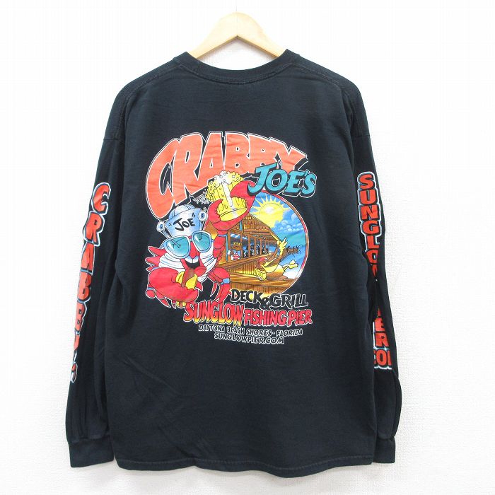 XL★古着 長袖 ビンテージ Tシャツ メンズ 00年代 00s ザリガニ 大きいサイズ コットン クルーネック 黒 ブラック 25jul02 中古