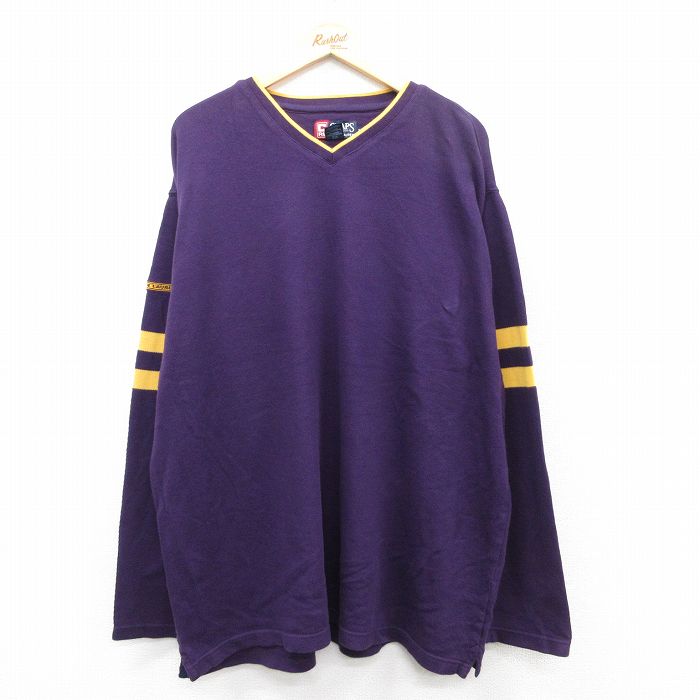 XL★古着 ラルフローレン Ralph Lauren チャップス 長袖 ブランド Tシャツ メンズ 90年代 90s 無地 大きいサイズ ロング丈 コットン Vネック 紫他 パープル 【spe】 25jul02 中古