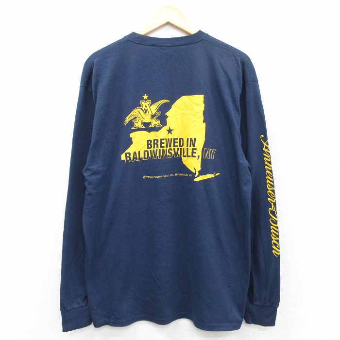 XL★古着 長袖 Tシャツ メンズ バドライト ビール ボールドウィンズビル クルーネック 紺 ネイビー 25jul02 中古