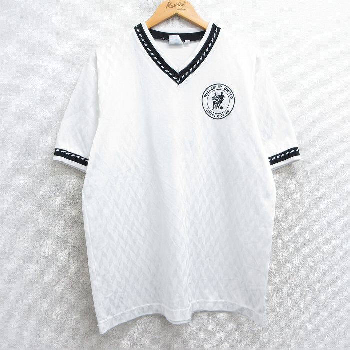 XL★古着 半袖 ビンテージ サッカー Tシャツ メンズ 90年代 90s ウェルスレイ 6 Vネック USA製 白他 ホワイト 25jul02 中古