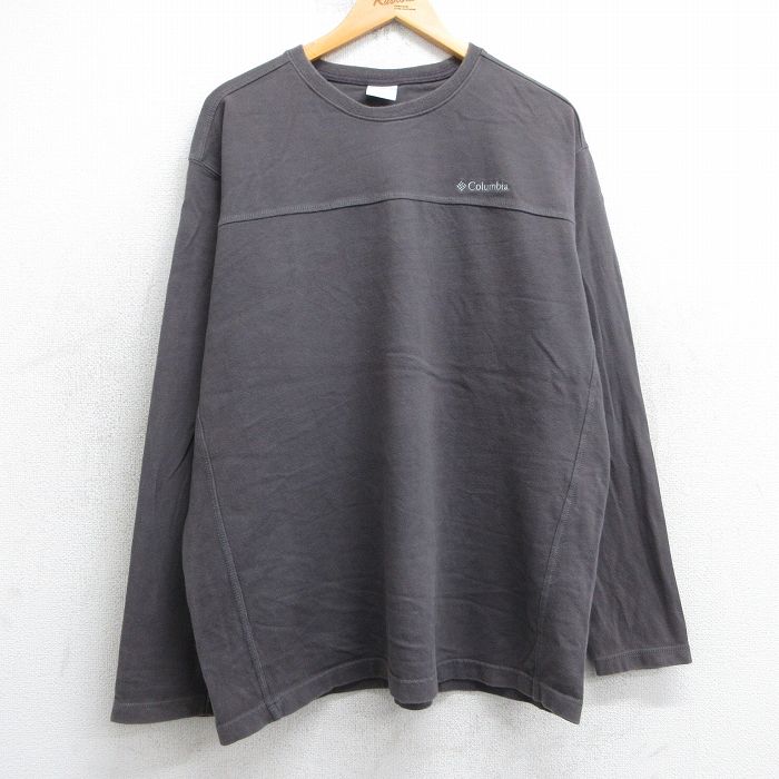 XL★古着 コロンビア COLUMBIA 長袖 Tシャツ メンズ ワンポイントロゴ 大きいサイズ コットン クルーネック 濃グレー 25jul02 中古