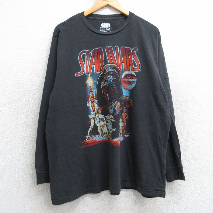 XL★古着 長袖 Tシャツ メンズ スターウォーズ STAR WARS ダースベイダー 大きいサイズ コットン クルーネック 黒 ブラック 25jul02 中古