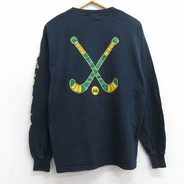 L★古着 長袖 ビンテージ Tシャツ メンズ 00年代 00s ファルコンズ ホッケー コットン クルーネック 黒 ブラック 25jul02 中古