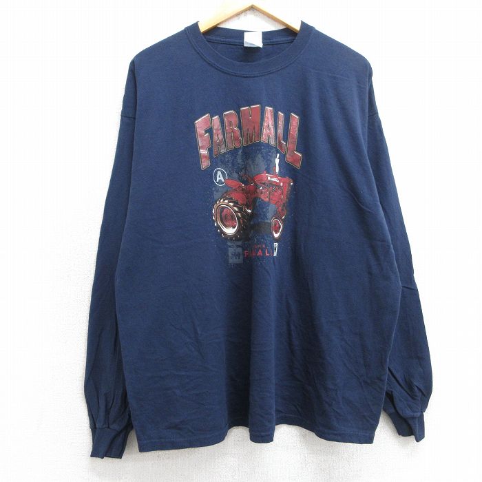 XL★古着 長袖 ビンテージ Tシャツ メンズ 00年代 00s ファーマル トラクター 大きいサイズ コットン クルーネック 紺 ネイビー 25jul02 中古