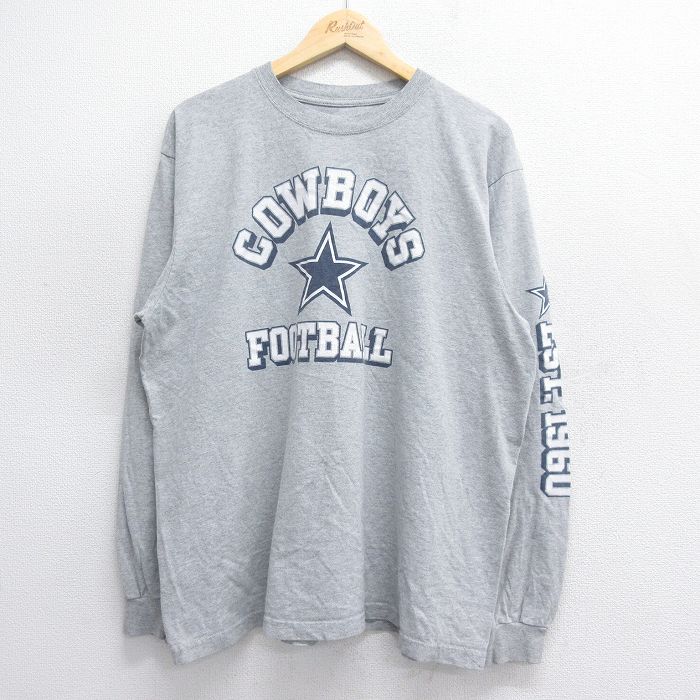 【50%OFF】XL★古着 長袖 Tシャツ メンズ NFL ダラスカウボーイズ 大きいサイズ クルーネック グレー 霜降り アメフト スーパーボウル 25jul03 中古