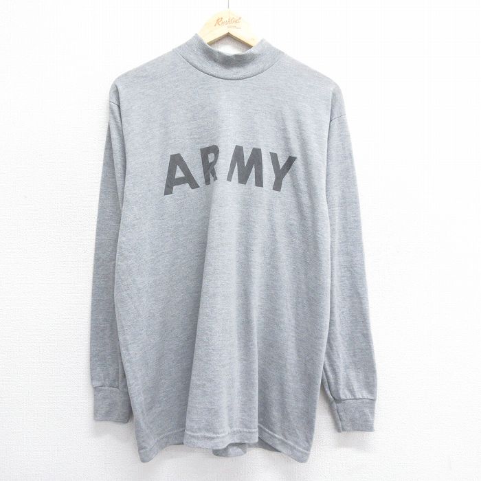 L★古着 長袖 Tシャツ メンズ ミリタリー アーミー ARMY リフレクター モックネック ハイネック グレー 霜降り 25jul03 中古