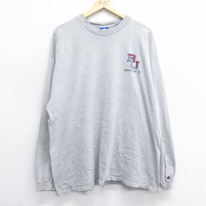 XL★古着 チャンピオン champion 長袖 ビンテージ Tシャツ メンズ 00年代 00s ボストン 大きいサイズ クルーネック グレー 霜降り 25jul03 中古
