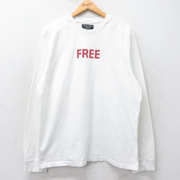 XL★古着 アバクロンビー Abercrombie&fitch 長袖 ビンテージ Tシャツ メンズ 00年代 00s FREE 大きいサイズ クルーネック 白 ホワイト 25jul03 中古
