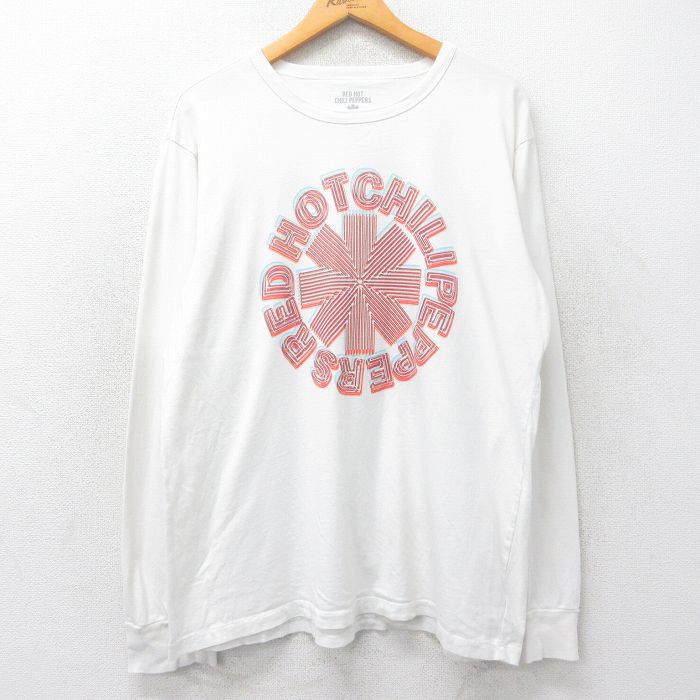 XL★古着 長袖 ロック バンド Tシャツ メンズ レッドホットチリペッパーズ レッチリ 大きいサイズ コットン クルーネック 白 ホワイト 25jul03 中古