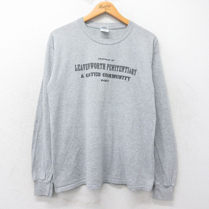L★古着 長袖 ビンテージ Tシャツ メンズ 00年代 00s LEAVENWORTH クルーネック グレー 霜降り 25jul03 中古