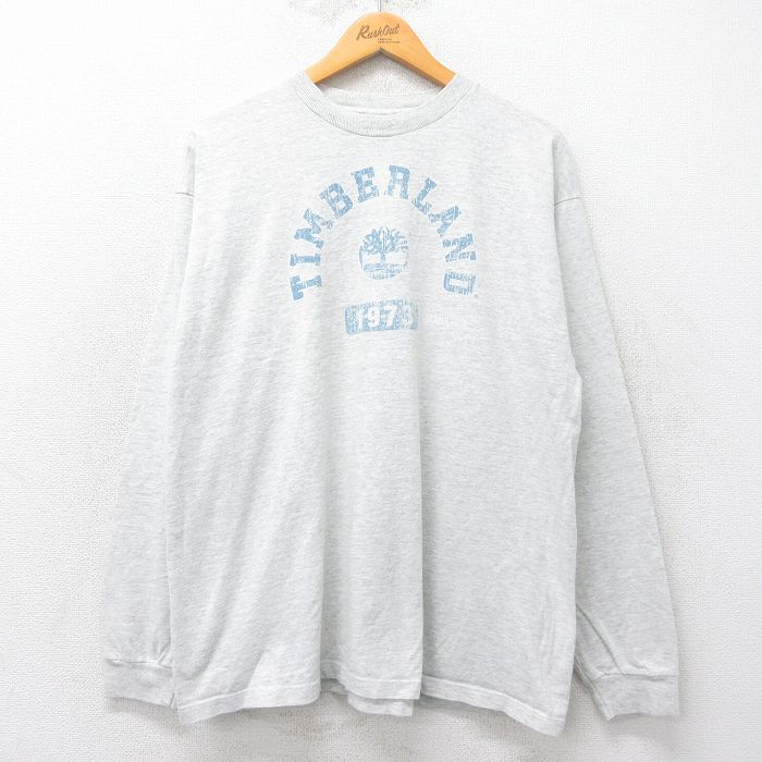 XL★古着 ティンバーランド 長袖 ビンテージ Tシャツ メンズ 90年代 90s ビッグロゴ 大きいサイズ コットンクルーネック USA製 薄グレー 霜降り 【spe】 25jul03 中古