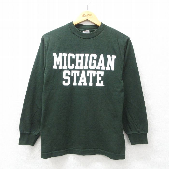 S★古着 長袖 ビンテージ Tシャツ メンズ 00年代 00s ミシガン コットン クルーネック 緑 グリーン 25jul07 中古