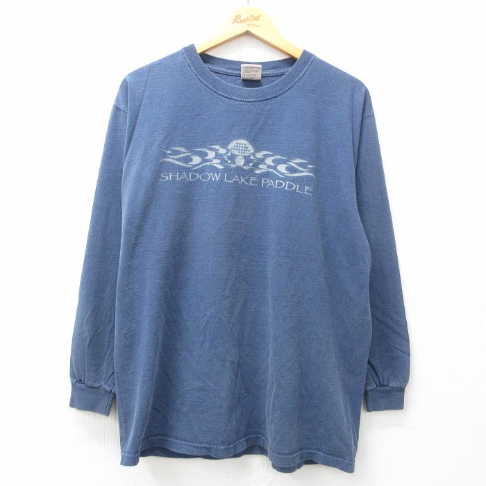 【50%OFF】L★古着 長袖 Tシャツ メンズ SHADOW LAKE PADDLE 企業広告 コットン クルーネック 紺 ネイビー 25jul07 中古