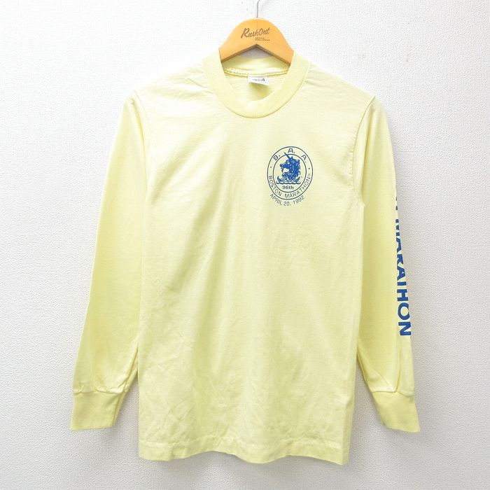 S★古着 長袖 ビンテージ Tシャツ メンズ 90年代 90s ボストンマラソン コットン クルーネック USA製 薄黄 イエロー 25jul07 中古