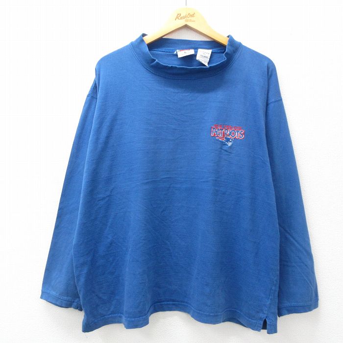 XL★古着 長袖 ビンテージ Tシャツ メンズ 90年代 90s NFL ニューイングランドペイトリオッツ 大きいサイズ コットン モックネック ハイネック 青 ブルー アメフト スーパーボウル 25jul07 中古