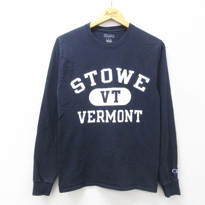 S★古着 チャンピオン Champion 長袖 Tシャツ メンズ STOWE クルーネック 紺 ネイビー 25jul07 中古
