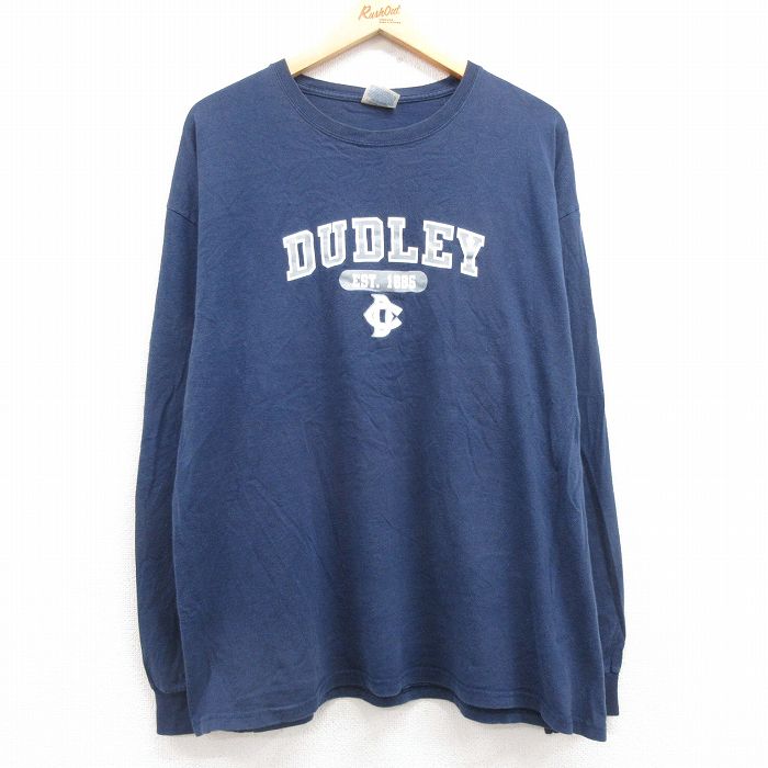 【50%OFF】XL★古着 ヘインズ Hanes 長袖 ビンテージ Tシャツ メンズ 00年代 00s DUDLEY 大きいサイズ コットン クルーネック 紺 ネイビー 25jul12 中古