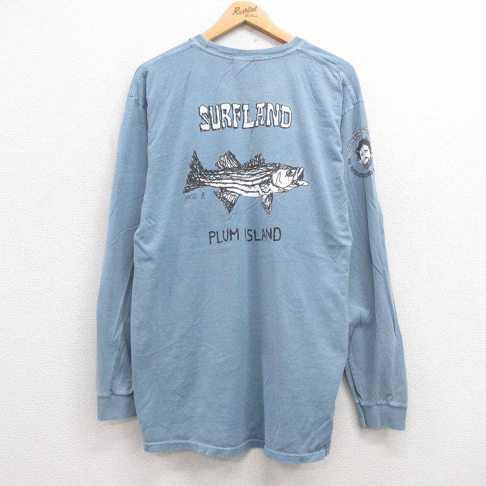 【50%OFF】XL★古着 長袖 ビンテージ Tシャツ メンズ 00年代 00s 魚サーフランド コットン クルーネック 薄紺 ネイビー 25jul12 中古