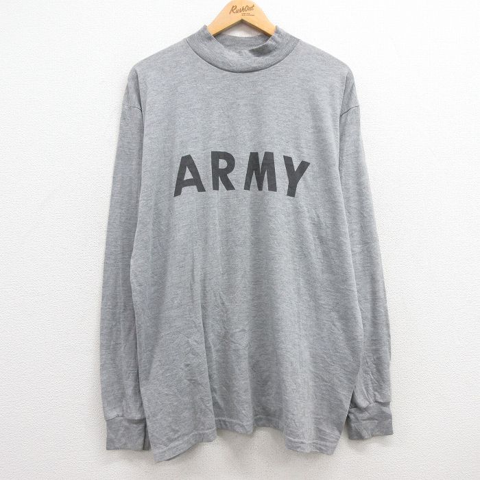 XL★古着 長袖 ビンテージ Tシャツ メンズ 00年代 00s ミリタリー アーミー ARMY リフレクター 大きいサイズ モックネック ハイネック USA製 グレー 霜降り 25jul12 中古