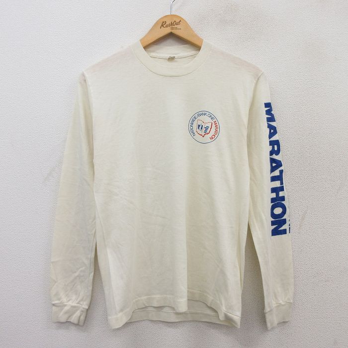 S★古着 スクリーンスターズ 長袖 ビンテージ Tシャツ メンズ 80年代 80s マラソン クルーネック USA製 生成り 25jul12 中古