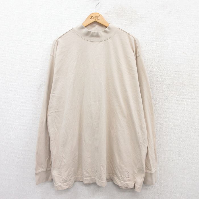 【50%OFF】XL★古着 カーハート Carhartt 長袖 Tシャツ メンズ ワンポイントロゴ 大きいサイズ コットン モックネック ハイネック 薄ベージュ カーキ 25jul12 中古