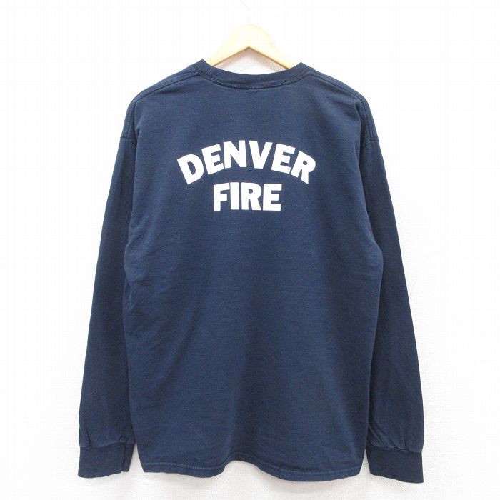 XL★古着 長袖 ビンテージ Tシャツ メンズ 00年代 00s 消防署 コットン クルーネック 紺 ネイビー 25jul12 中古