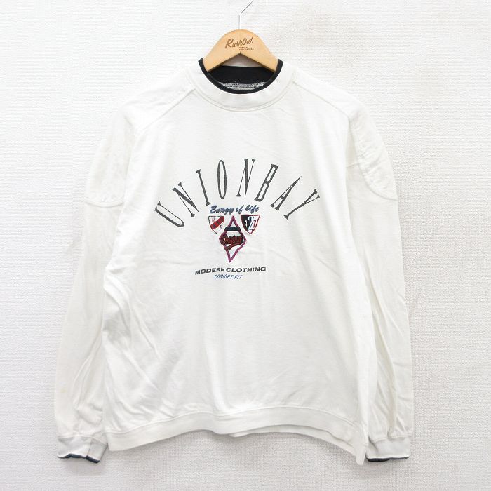 XL★古着 ユニオンベイ 長袖 ビンテージ Tシャツ メンズ 00年代 00s ビッグロゴ コットン クルーネック 白 ホワイト 【spe】 25jul12 中古