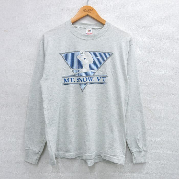 L★古着 フルーツオブザルーム 長袖 ビンテージ Tシャツ メンズ 90年代 90s スキー クルーネック USA製 薄グレー 霜降り 【spe】 25jul12 中古