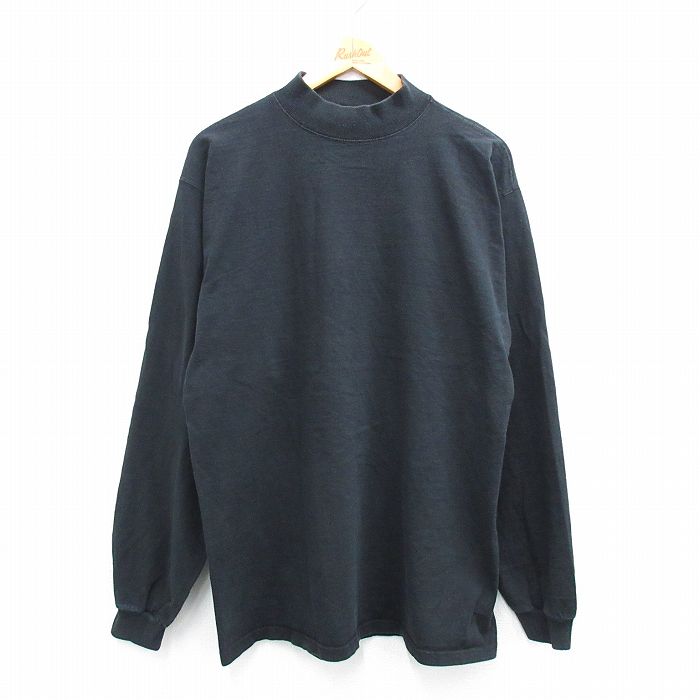 XL★古着 フルーツオブザルーム 長袖 ビンテージ Tシャツ メンズ 00年代 00s 無地 コットン モックネック ハイネック 黒 ブラック 25jul12 中古