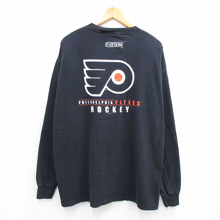 【20%OFF】XL★古着 長袖 ビンテージ Tシャツ メンズ 00年代 00s NHL フィラデルフィアフライヤーズ 大きいサイズ コットン クルーネック 黒 ブラック アイスホッケー 25jul12 中古