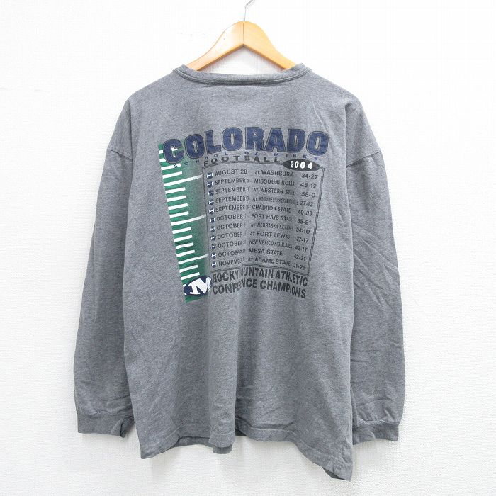 XL★古着 ジャンスポーツ 長袖 ビンテージ Tシャツ メンズ 00年代 00s コロラド フットボール 大きいサイズ コットン クルーネック グレー 霜降り 25jul12 中古