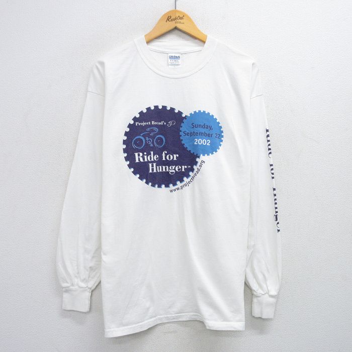 XL★古着 長袖 ビンテージ Tシャツ メンズ 00年代 00s Ride for 企業広告 大きいサイズ コットン クルーネック 白 ホワイト 25jul14 中古
