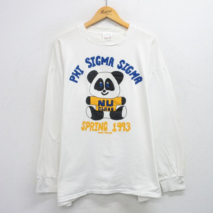XL★古着 TULTEX 長袖 ビンテージ Tシャツ メンズ 90年代 90s パンダ SIGMA 大きいサイズ コットン クルーネック USA製 白 ホワイト 【spe】 25jul14 中古