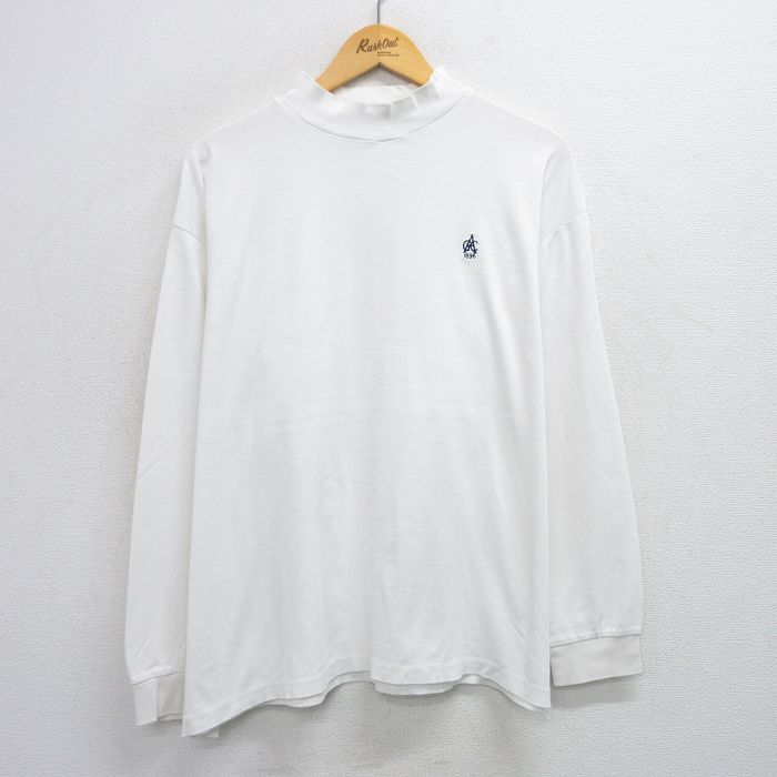 XL★古着 ラルフローレン Ralph Lauren ポロゴルフ 長袖 ブランド Tシャツ メンズ 90年代 90s AGC 大きいサイズ コットン クルーネック モックネック ハイネック 白 ホワイト 25jul14 中古