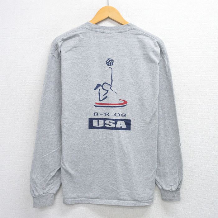 XL★古着 長袖 ビンテージ Tシャツ メンズ 00年代 00s バレーボール クルーネック グレー 25jul14 中古