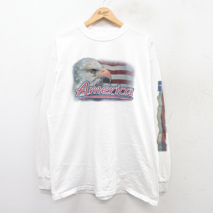 00s 長袖Tシャツ 鳥 星条旗 ホワイト XL | 古着