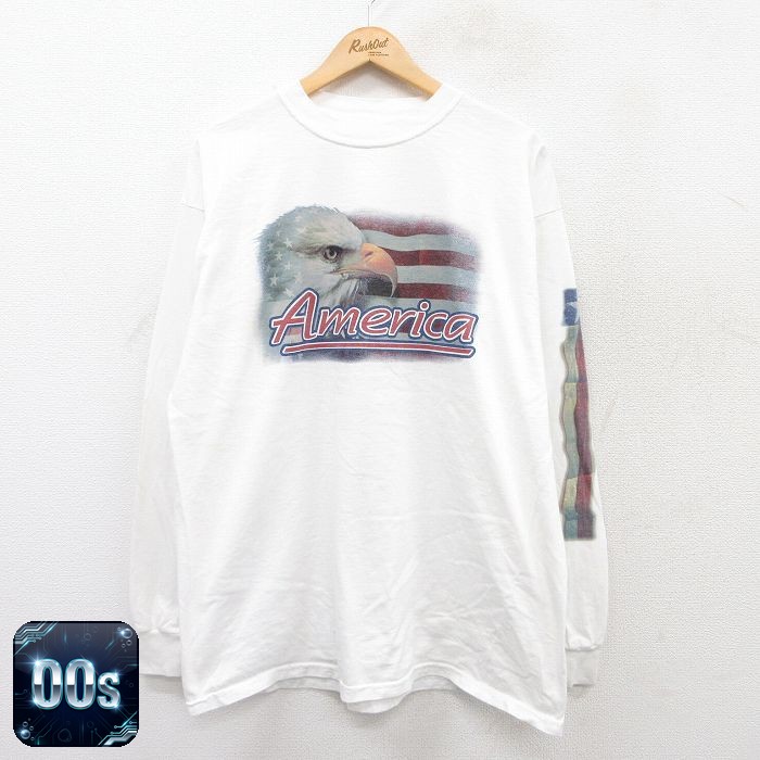 00s 長袖Tシャツ 鳥 星条旗 ホワイト XL | 古着