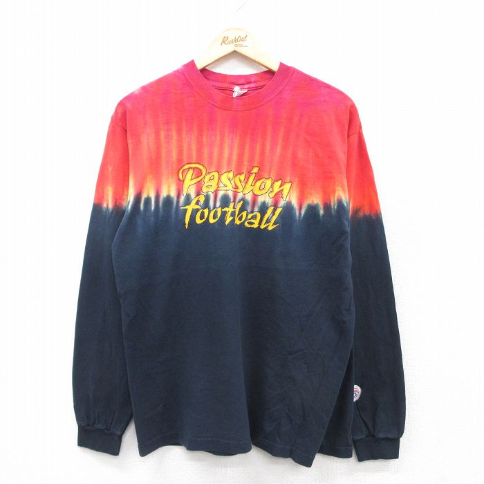 L★古着 長袖 ビンテージ Tシャツ メンズ 00年代 00s フットボール コットン クルーネック 紺他 ネイビー 25jul14 中古