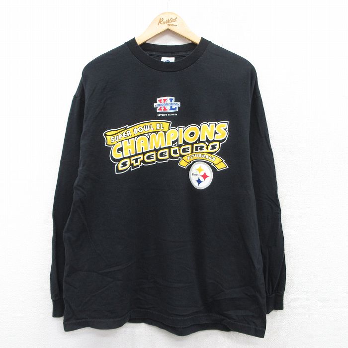 XL★古着 長袖 ビンテージ Tシャツ メンズ 00年代 00s NFL ピッツバーグスティーラーズ コットン クルーネック 黒 ブラック アメフト スーパーボウル 25jul14 中古