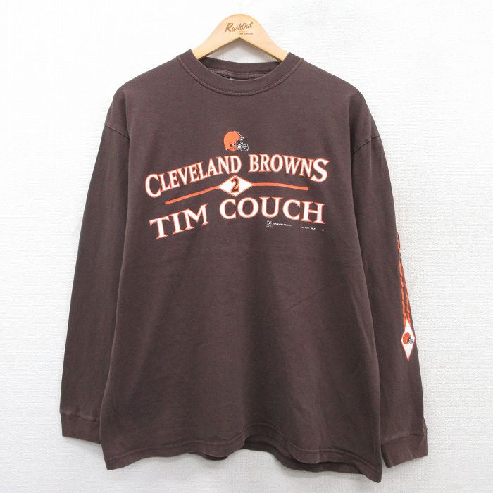 XL★古着 長袖 ビンテージ Tシャツ メンズ 00年代 00s NFL クリーブランドブラウンズ コットン クルーネック 茶 ブラウン アメフト スーパーボウル 25jul14 中古