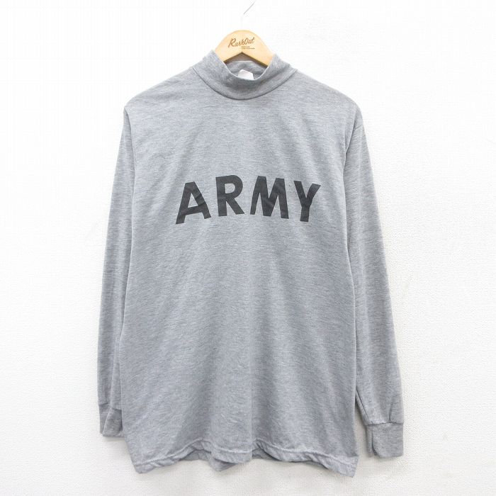XL★古着 長袖 ビンテージ Tシャツ メンズ 00年代 00s ミリタリー アーミー ARMY リフレクター モックネック ハイネック USA製 グレー 霜降り 25jul15 中古
