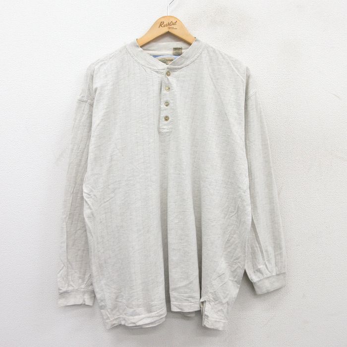 【50%OFF】XL★古着 レッドヘッド 長袖 Tシャツ メンズ 無地 大きいサイズ コットン ヘンリーネック 薄グレー 霜降り 25jul15 中古