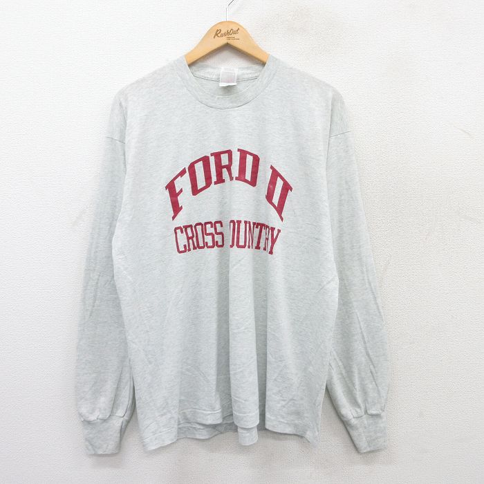 XL★古着 フルーツオブザルーム 長袖 ビンテージ Tシャツ メンズ 90年代 90s FORD2 クルーネック USA製 薄グレー 霜降り 25jul15 中古